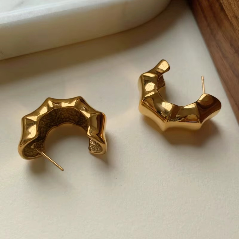 Erpels Ohrringe, Edelstahl, Mini-Bambus-Knoten, C-förmig, Damen - Bild 2