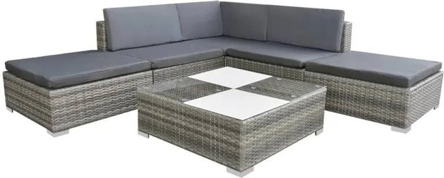 Furnicato Gartensofa Set in Grau mit modernem Rattan-Design und Polsterkissen, L-Form, B/T/H: 69 x 69 x 52 cm - Bild 1