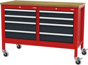 STIER Mobile Kastenwerkbank mit 8 Schubladen in Rot und Grau, B/T/H: 130 x 60 x 96 cm - Bild 1