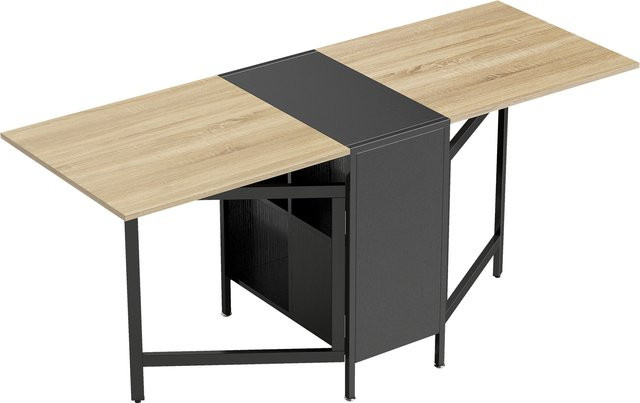 HOMCOM Klappbarer Esstisch mit offenen Ablagen für Küche und Esszimmer, Dunkelholzfarbe und Schwarz, B/T/H: 169 x 60 x 75 cm - Bild 1