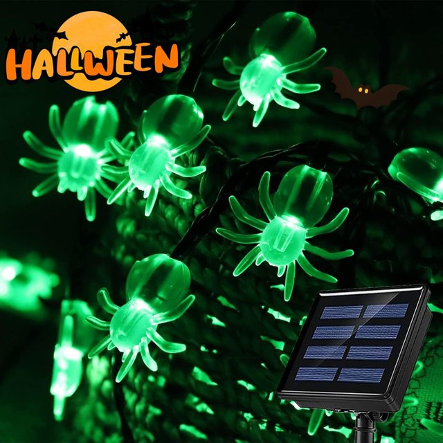 Peach Forest Grüne Spinne LED Lichterkette für Halloween mit 30 LEDs und 8 Beleuchtungsmodi, Wasserdicht für den Außenbereich - Bild 1