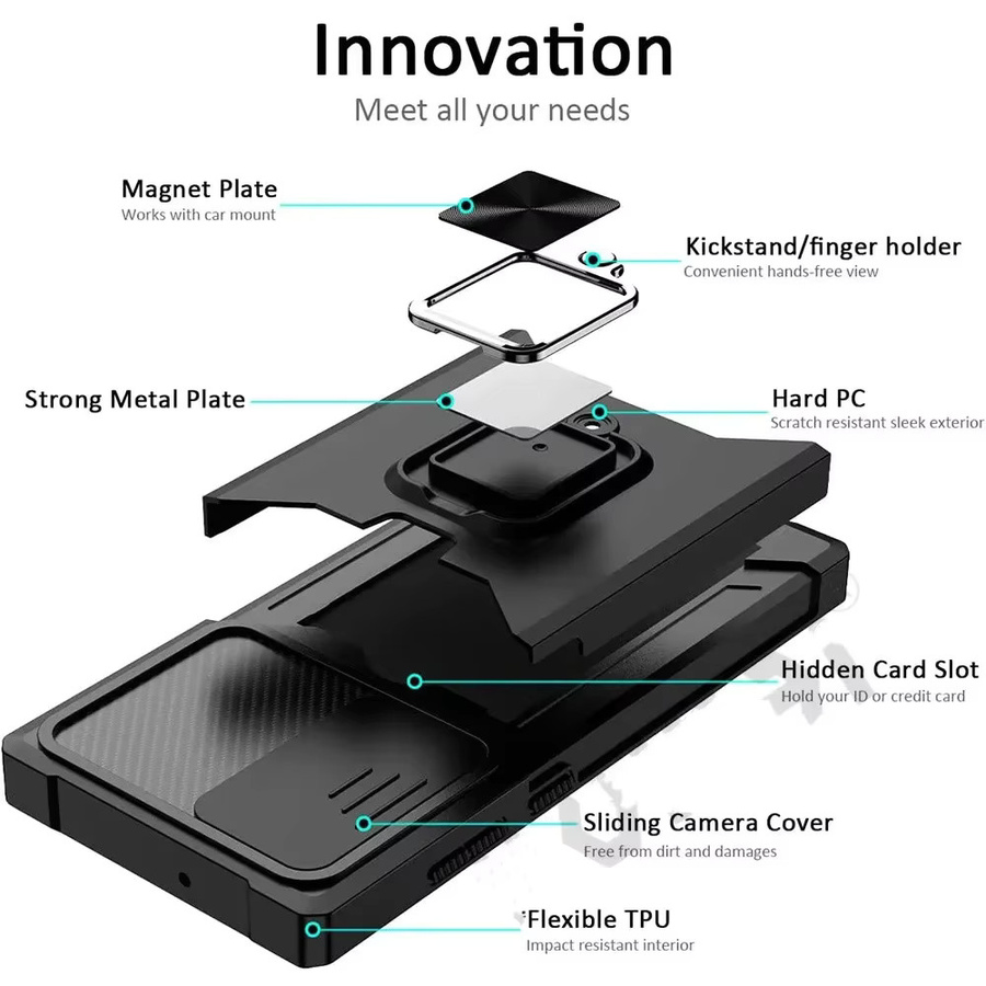 Foohly Panzerhülle mit Ständer, Objektivschutz, Kartenfach und Ringhalter für Samsung Galaxy S26 Ultra, S26+ und S25 Plus in Schwarz oder Grün - Bild 6