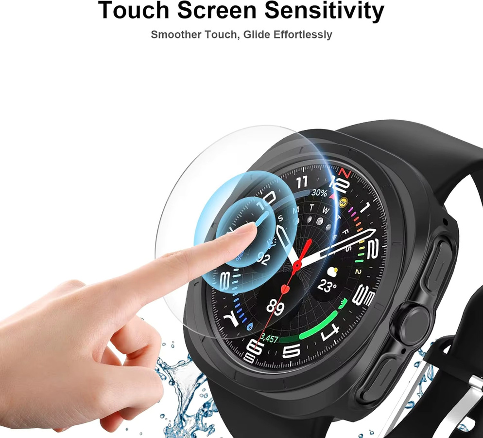 samusak Displayschutzhülle für Samsung Galaxy Watch Ultra, Hartglas, Schwarz - Bild 3
