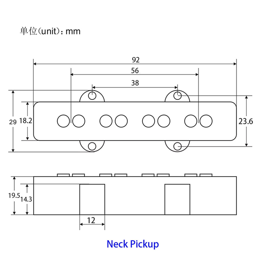 FLEOR Set aus Open Style Alnico 5 Bass-Tonabnehmern JB Neck und Bridge für 4-Saiten Bass, Schwarz - Bild 4