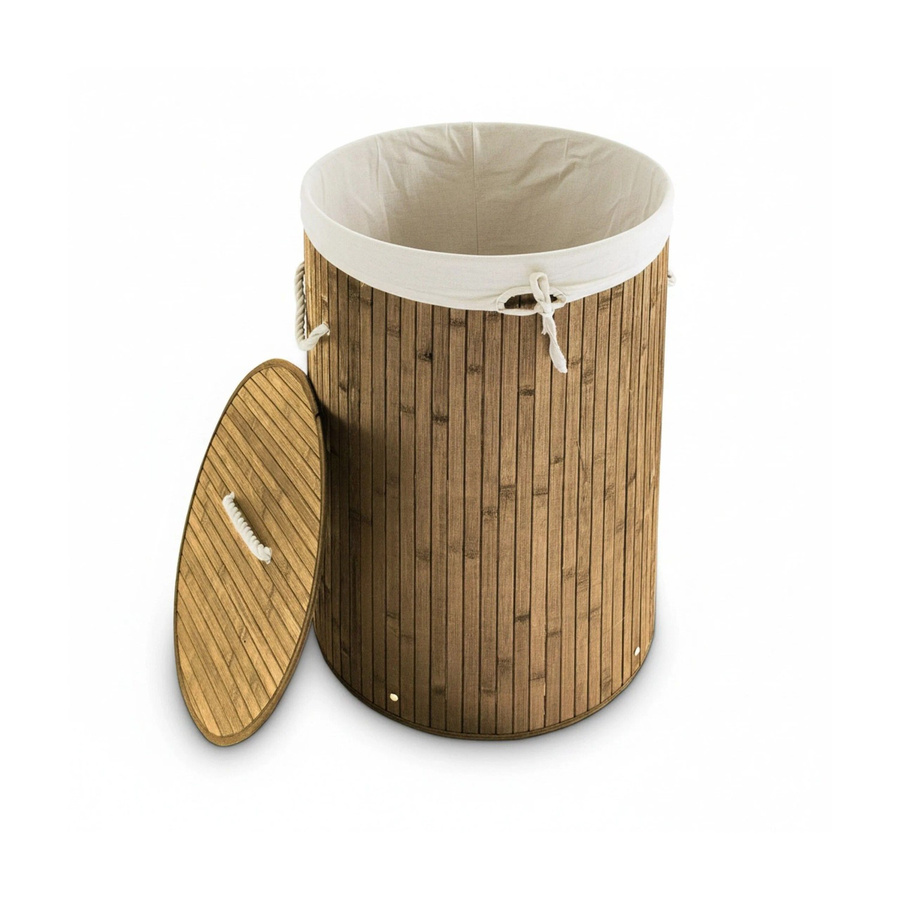 Relaxdays Wäschekorb aus Bambus in Natur, rund und faltbar mit Deckel, Farbe: Braun - Bild 2
