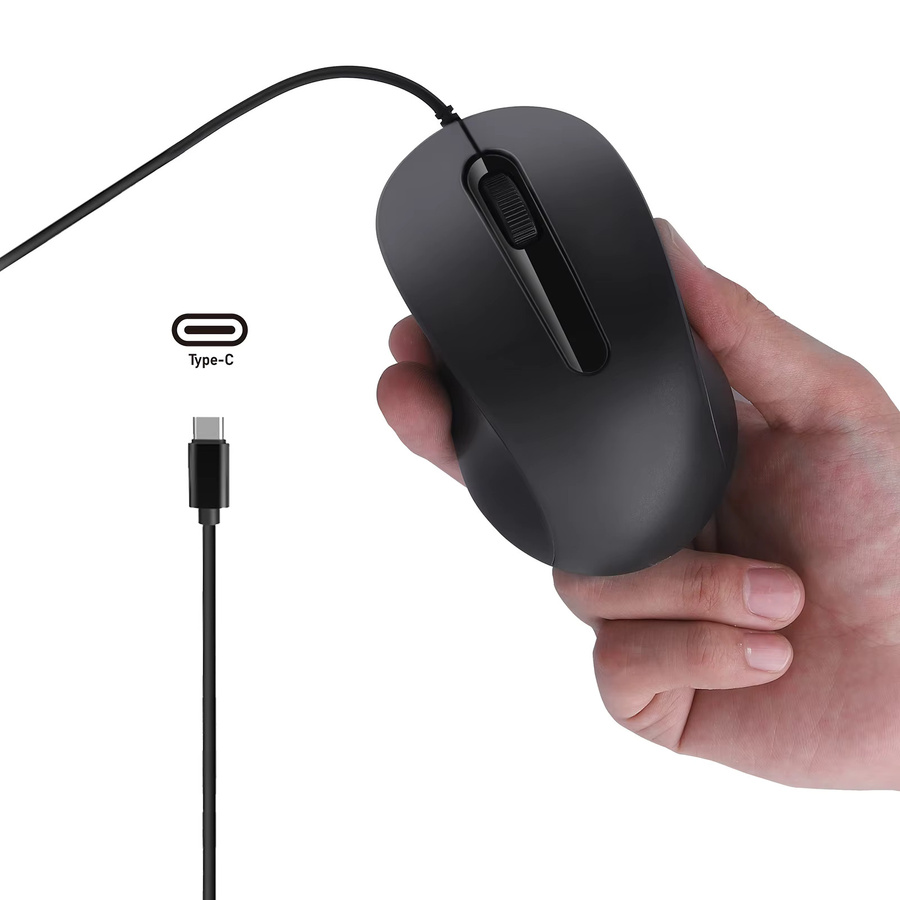 LISCN USB-C-Maus mit Kabel in Schwarz, leiser Klick, 1000 DPI, Plug-and-Play für Laptop, Tablet und Smartphone, kompatibel mit Mac, Windows und Android - Bild 5