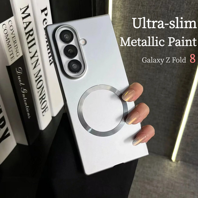 Magnetische Schutzhülle mit MagSafe und Objektivschutz für Samsung Galaxy Z Fold (Modelle 2024-2026) in Silber mit Metall-Lackierung und Glanzeffekt - Bild 1