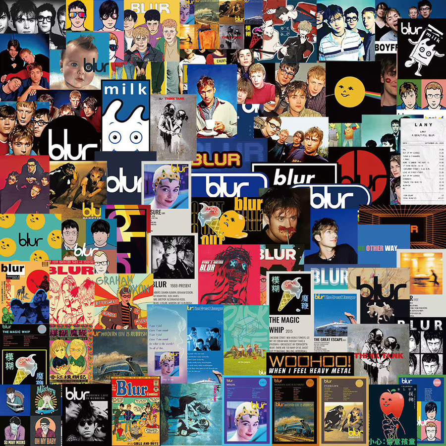 100 Stück BLUR Rockband Aufkleber aus wasserfestem PVC in Multicolour für Gitarre, Gepäck und Notizbücher - Bild 2