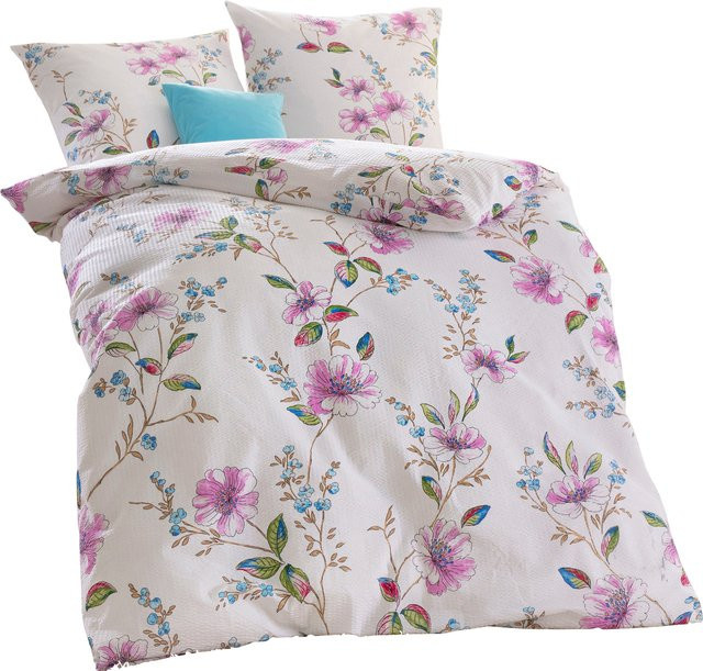 Biberna Bettwäsche Floral Blüten Multicolor mit Reißverschluss aus 100% Baumwolle, B/T: 135 x 200 cm und 80 x 80 cm - Bild 1