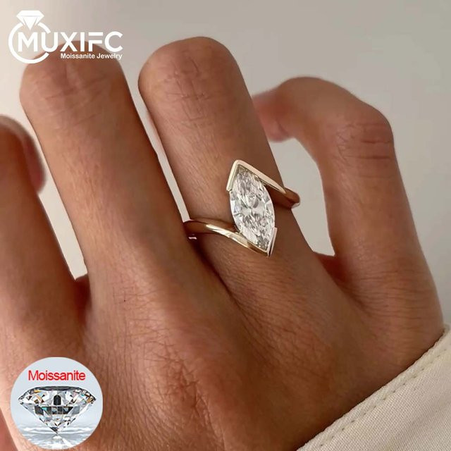 MUXIFC Ring, 925 Silber vergoldet, Moissanit, Damen - Bild 1