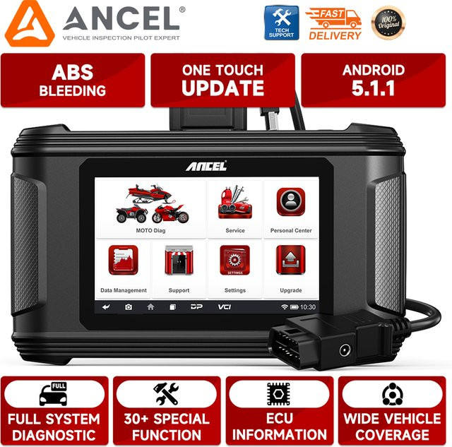 ANCEL MT500 Motorrad-Scanner in Schwarz für Vollsystem-Diagnose, ECU-Codierung und Multi-Reset zur Analyse von BMW, KTM und Kawasaki - Bild 1