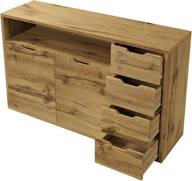 okwish Kommode mit Türen und Schubladen in Natur Eiche, modern, B/T/H: 150 x 40 x 90 cm - Bild 1