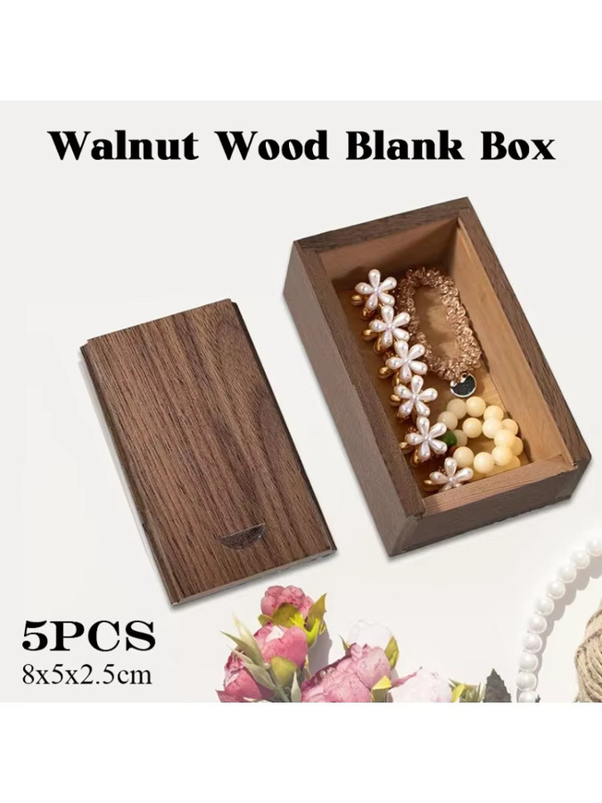 5er Set unfertige Aufbewahrungsboxen aus natürlichem Holz mit Schiebedeckel in Braun für Schmuck und Geschenke - Bild 4