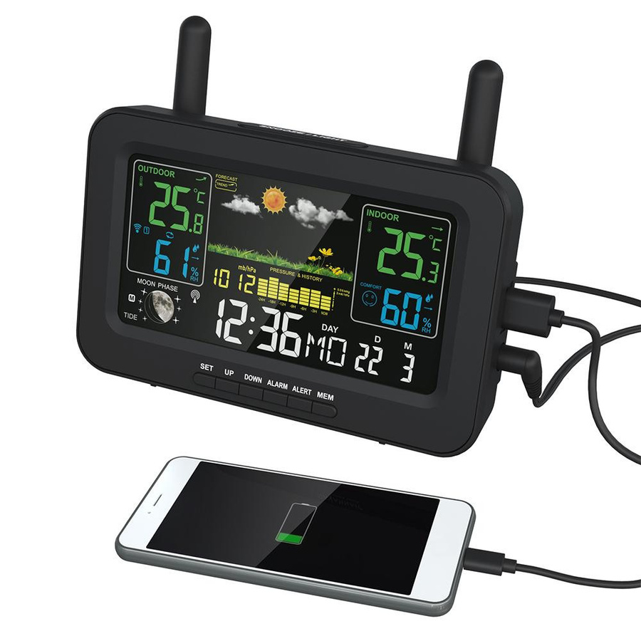 Neoglint Drahtlose Wetterstation mit LCD-Farbdisplay für Innen und Außen, Temperatur und Luftfeuchtigkeit, Schwarz - Bild 6