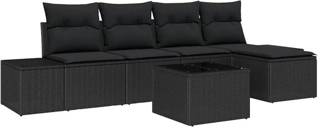 vidaXL Garten-Sofa-Set aus Poly-Rattan in Schwarz, 5-teilige L-Form Lounge-Garnitur mit Kissen, Couchtisch und Ottoman für Garten und Terrasse - Bild 1