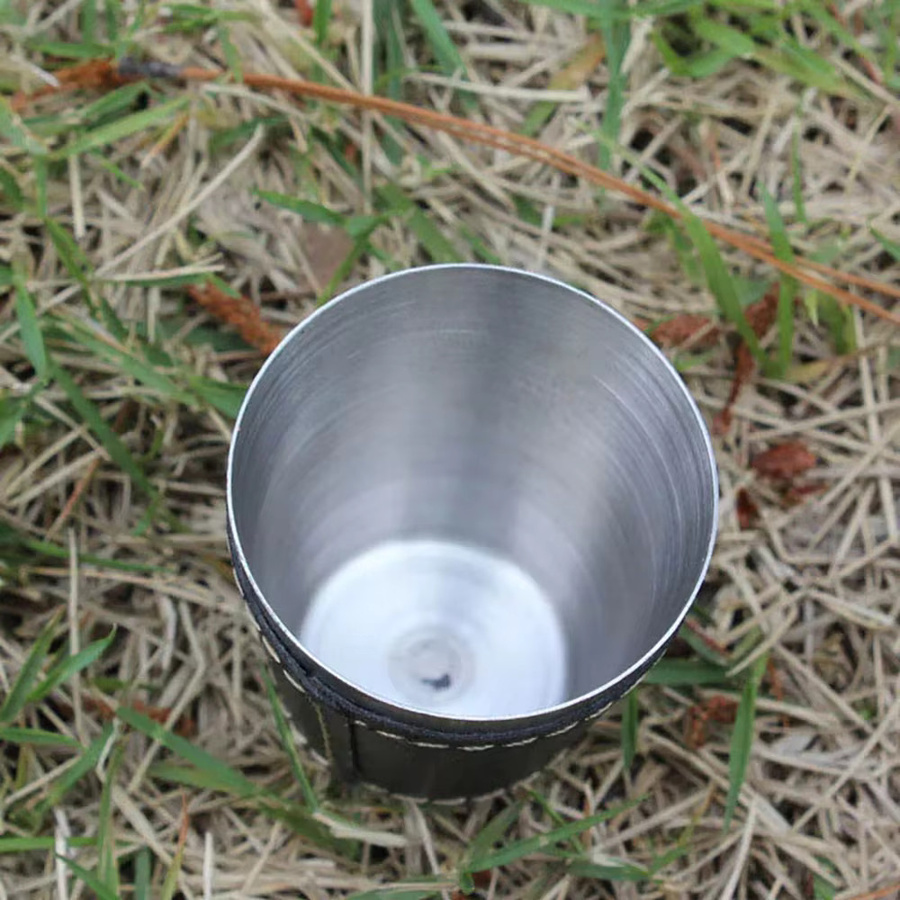 LISM Outdoor Reise Tassen Set aus Edelstahl mit PU Leder in Silber, 4 Stück - Bild 5