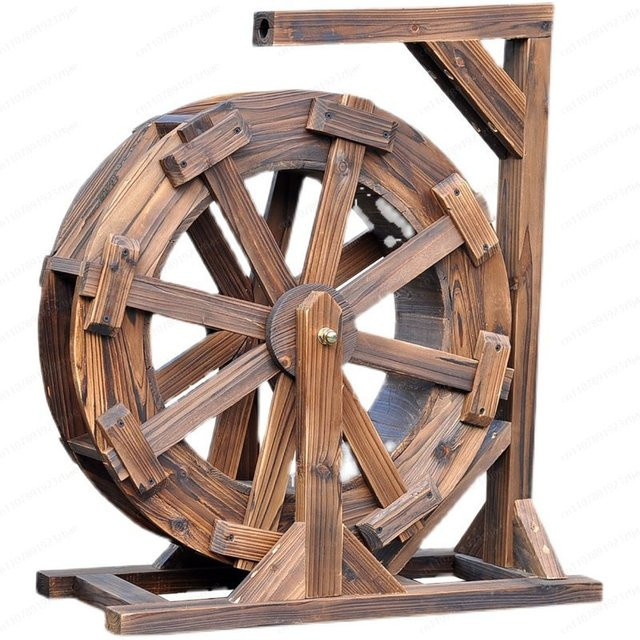Korrosionsbeständiges Holz-Kleinwasserrad in Braun als rotierendes Feng Shui Ornament für den Außenbereich - Bild 1