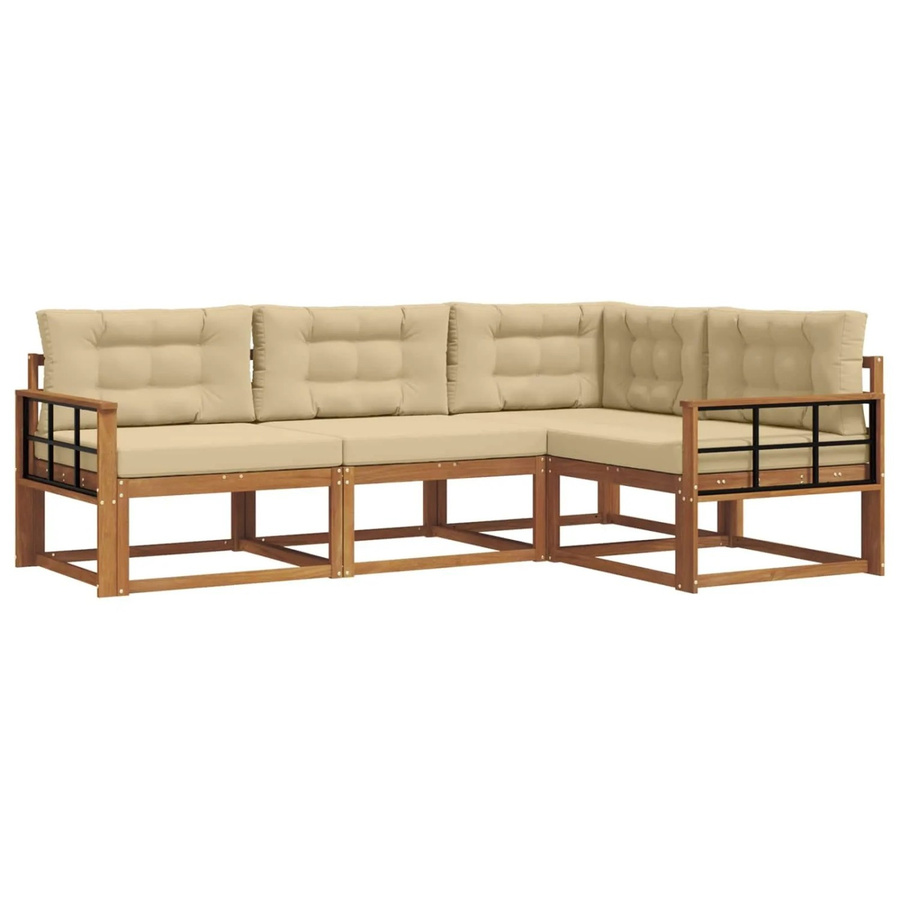 vidaXL Outdoor-Sofagarnitur aus Akazienholz in L-Form mit Kissen, Natur und Beige - Bild 2