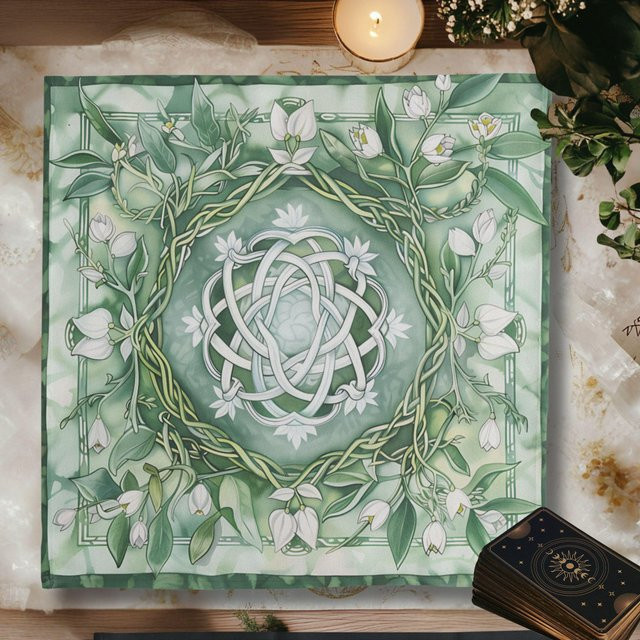 VIKAMA Tischdecke mit keltischem Knoten und Schneeflocken-Blumen-Design in Hellgrün für Tarot und Rituale - Bild 1