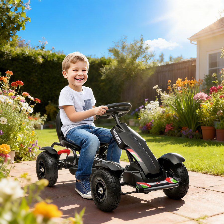 HOMCOM GoKart Tretfahrzeug mit Handbremse und verstellbarem Sitz Schwarz 5-12 Jahre - Bild 2