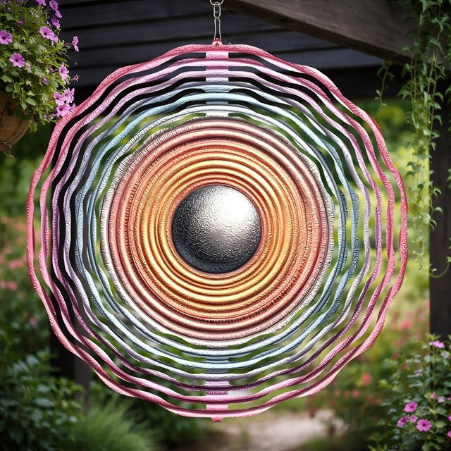 Regenbogen-Spiral-Windspiel von CIFBUY, drehbarer Metall-Haken mit Farbverlauf für die Gartendekoration, Mehrfarbig/Grau - Bild 1