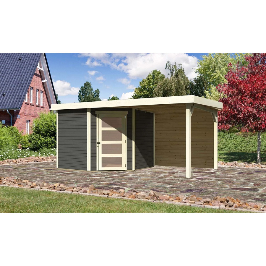 Karibu Holz-Gartenhaus Linköping in Terragrau mit Flachdach und modernem Design, B/T/H: 242 x 238 x 218 cm - Bild 2