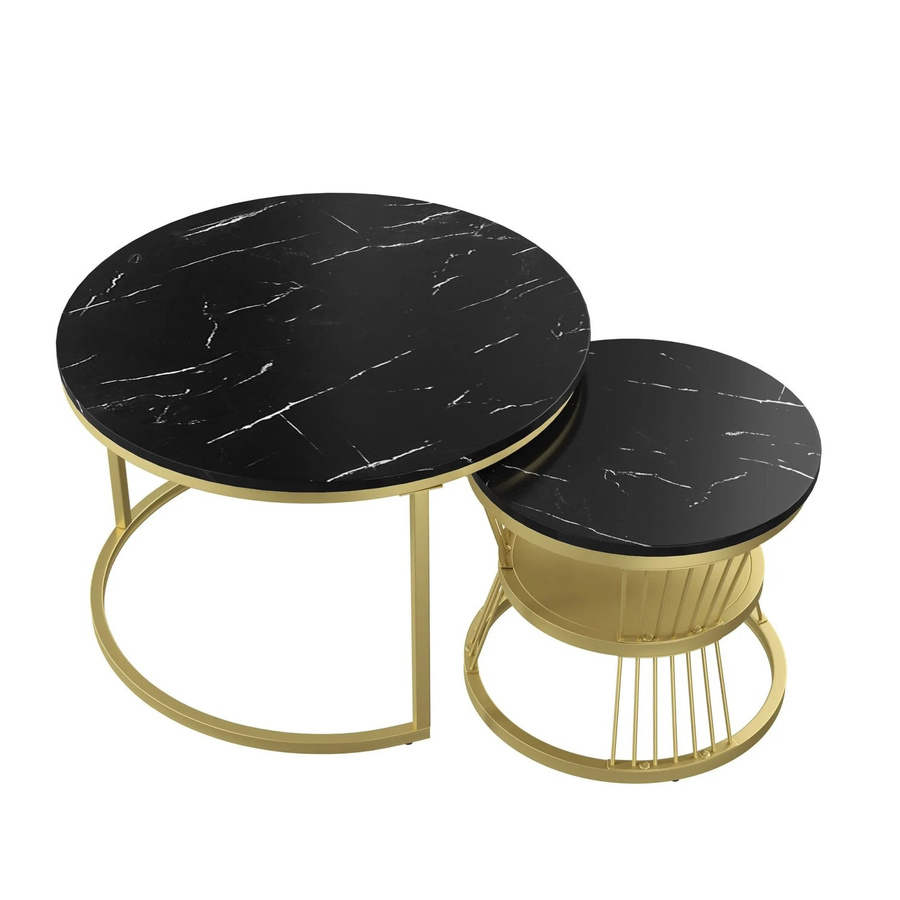 PXloue Satztisch 2er Set Rund mit Metallrahmen in Schwarz für dein Wohnzimmer - Bild 2