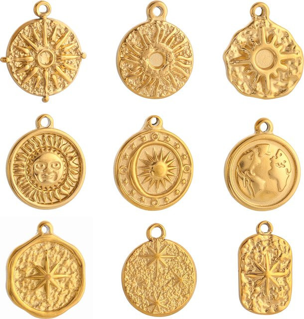 DOOYIO Anhänger Edelstahl, Sonne/Stern/Erde, Gold, Unisex, Vintage - Bild 1
