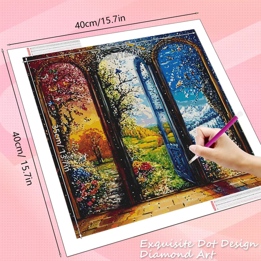 HUACAN Diamant-Gemälde Set für Erwachsene mit Baum- und Landschaftsmotiv, modernes Mosaik-Kunsthandwerk in Multicolour, Durchmesser: 20 cm - Bild 2