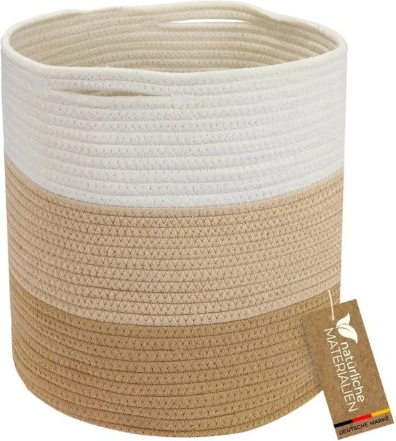 HMF Aufbewahrungskorb mit versteckten Griffen für Kallax, rund, Weiß-Braun, B/T: 31 x 31 cm - Bild 1