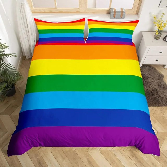 Bettwäscheset Abstraktes Regenbogen-Design aus Mikrofaser, Mehrfarbig, B/H: 135 x 200 cm - Bild 1