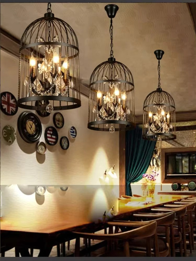 JIANKEXING Retro-Vogelkäfig LED-Pendelleuchte aus Metall und Kristall in Silber mit warmweißem Licht - Bild 5