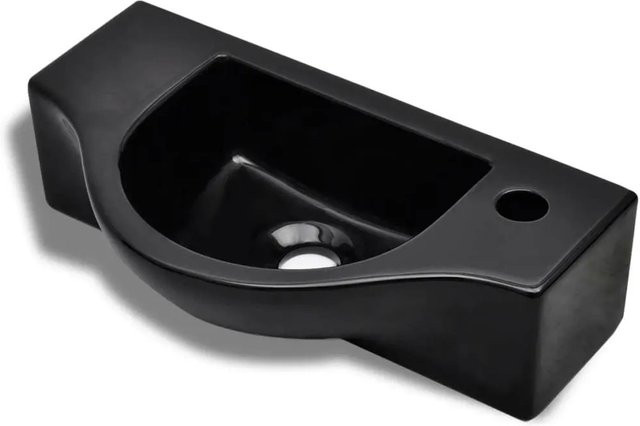 vidaXL Keramik Waschbecken Schwarz Wandmontage Rechteckig B: 45,0 cm, T: 25,0 cm, H: 12,0 cm - Bild 1