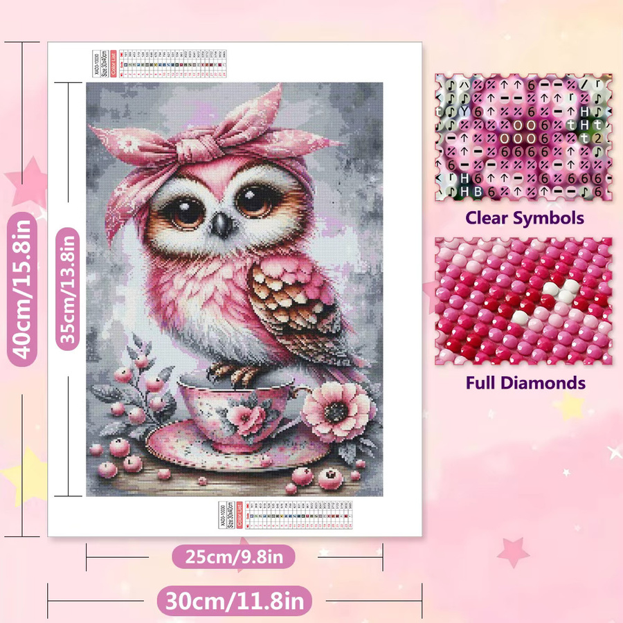 EverShine 5D Diamantmalerei Eule mit Blumen und Beeren als DIY Stickerei Set in Multicolour, B/H: 30 x 30 cm - Bild 2