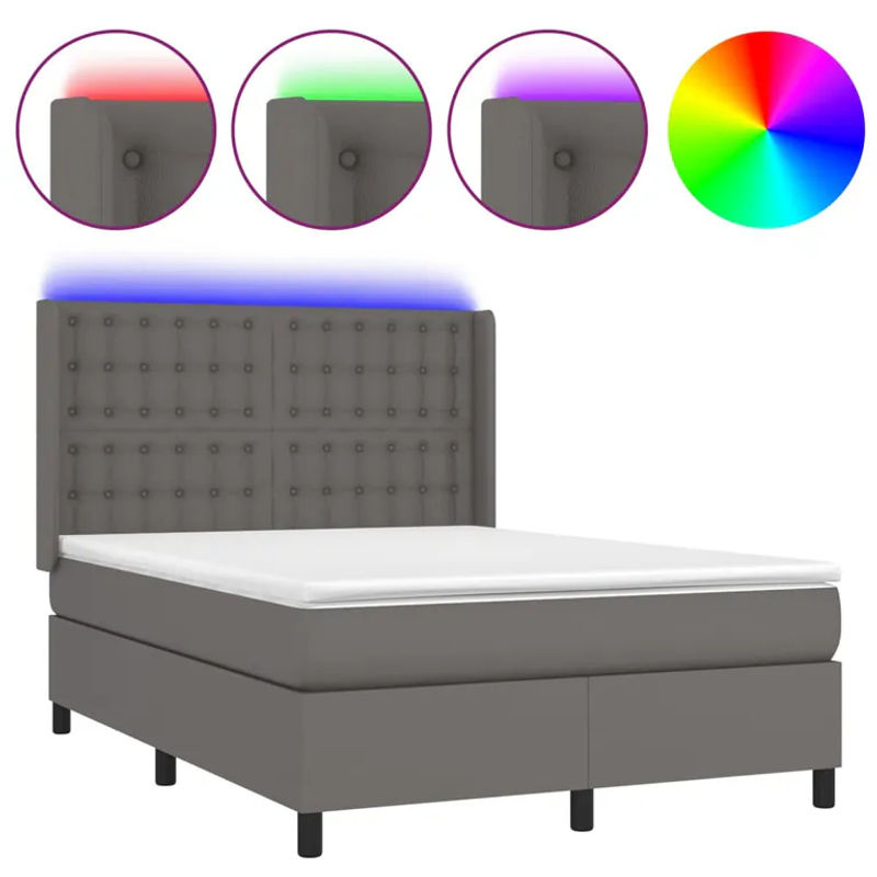 Vidaxl Kontinentalbett mit Matratze und LED in Grau aus Kunstleder, B/T: 140 x 200 cm - Bild 2