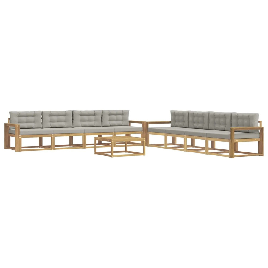 vidaXL Outdoor-Sofagarnitur aus Akazienholz in L-Form mit Polstern, Weiß, Grau und Braun, B/T/H: 79 x 79 x 37 cm - Bild 2