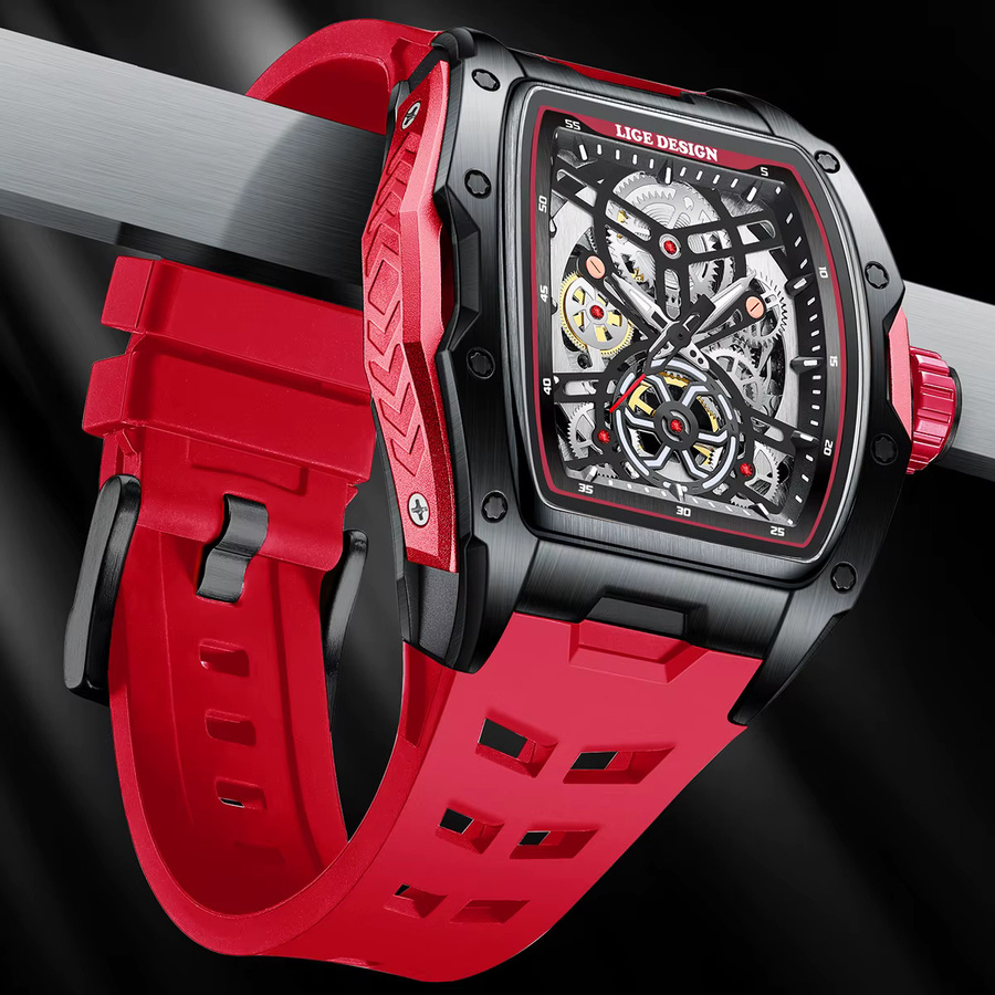 LIGE Armbanduhr Automatik, Silikon, Schwarz, Herren - Bild 2