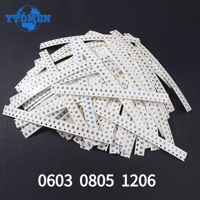 YTDMEN SMD-Widerstands Set 1500 Stück, 60 verschiedene Werte von 0 Ohm bis 10 Ohm, Toleranz 1 %, Bauformen 0603 0805 1206 - Bild 1