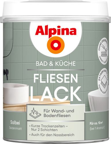Alpina Fliesen-Lack Bad & Küche 2 Komponenten, Salbei, seidenmatt, 0,75 l - Bild 1