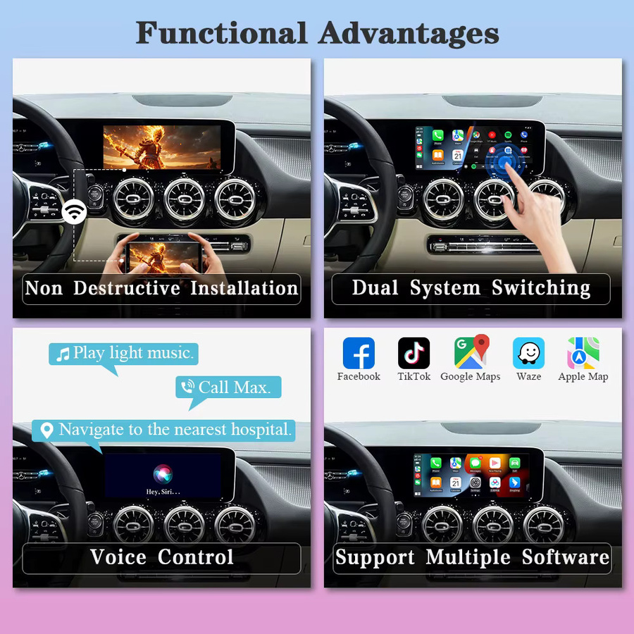 AUTOTOP Android Carplay Dual-Touchscreen Head Unit für Mercedes Benz A C E GLA MBUX NTG6.0 ab 2018 Modell, 10,25 bis 12,3 Zoll, Schwarz - Bild 5