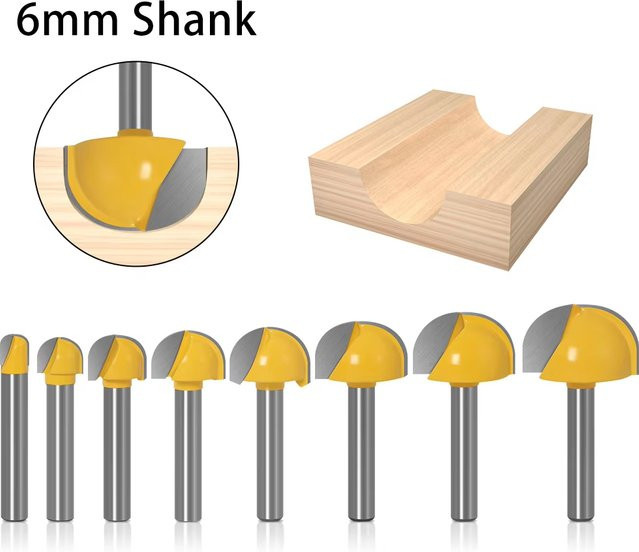 JGZUI Halbrundfräser für Holzbearbeitung mit 6 mm Schaft und runder Spitze in Silber, Durchmesser 6-25 mm - Bild 1