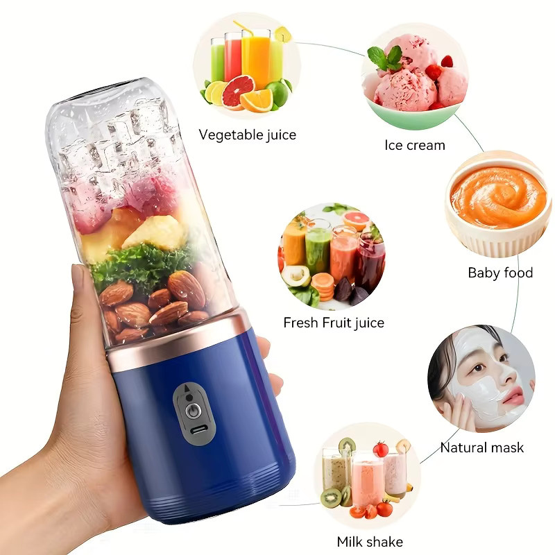ZHILU Elektrischer Obstmixer mit 400 ml Fassungsvermögen, Tragbarer USB-Smoothie-Maker und Saftbereiter in Blau - Bild 4