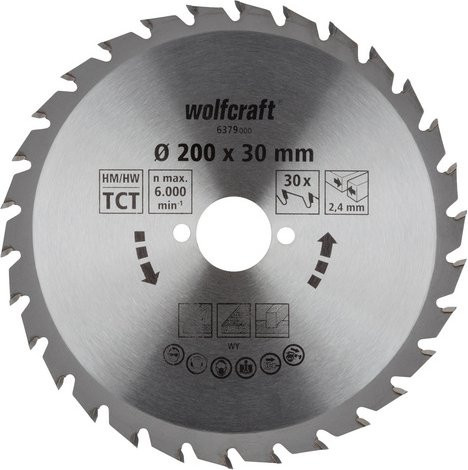 Wolfcraft Kreissägeblatt für Holz mit 30 Zähnen und Hartmetallspitzen, Durchmesser: 200 mm, Farbe: Silber - Bild 1