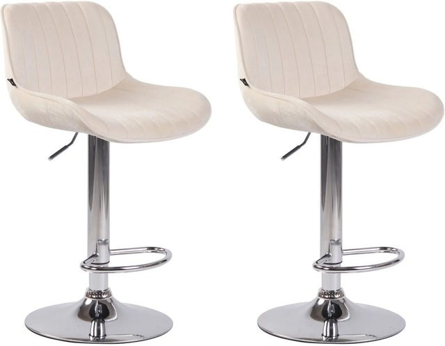 DELUKE 2er Set Barhocker BEKIM in Creme mit Samtbezug und silbernem Fuß, höhenverstellbar und drehbar, B/T/H: 50 x 50 x 86 cm - Bild 1