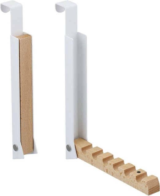 Relaxdays Türgarderobe 2er Set aus Metall und Holz in Weiß, klappbar, B/T/H: 21 x 2,5 x 18 cm - Bild 1