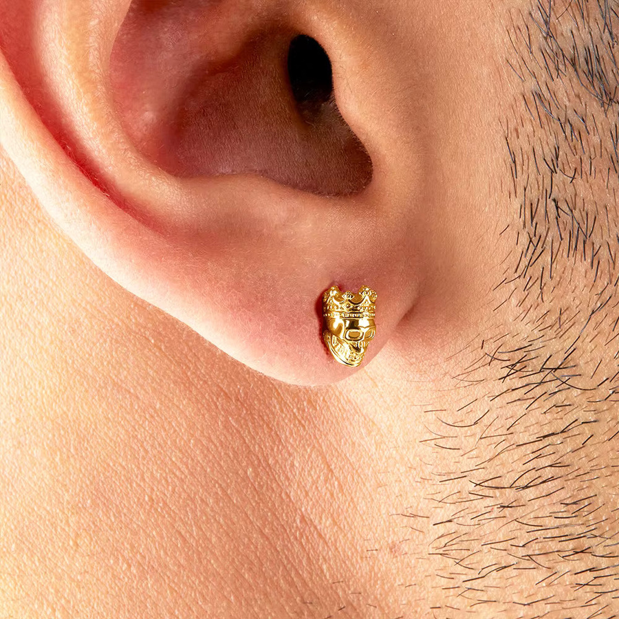 Thaddaeus Ohrstecker Totenkopf-König, 925 Silber, Gold, Unisex - Bild 3