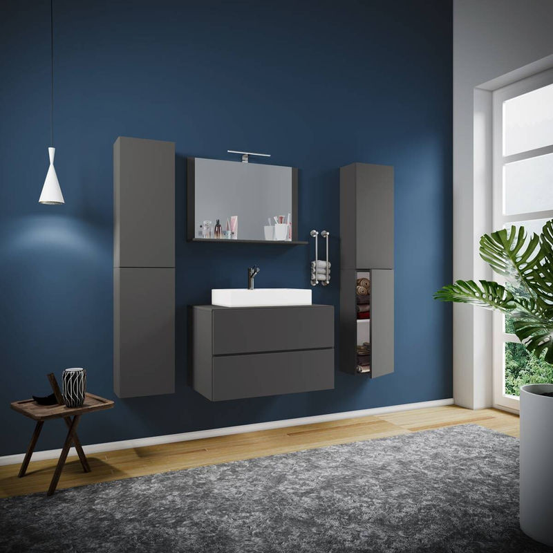 VCM Badmöbel Set Lendas XL 5-tlg. Waschplatz mit Keramik-Waschtisch in Anthrazit und Weiß, B/H/T: 80 x 52 x 52 cm - Bild 3
