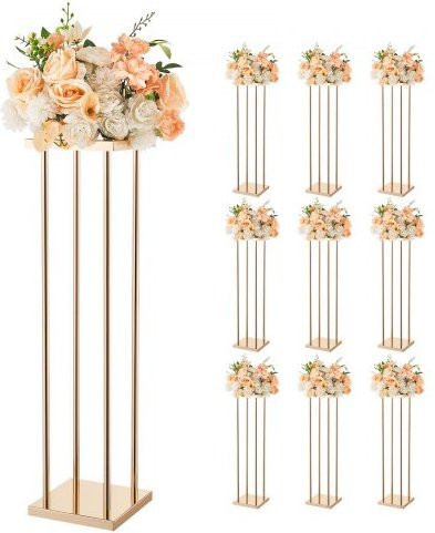 VEVOR 10er Set Hochzeitsblumenständer aus Metall in Roségold mit zylindrischen Beinen und Metallablage, H x B x T: 80 x 20 x 20 cm - Bild 1