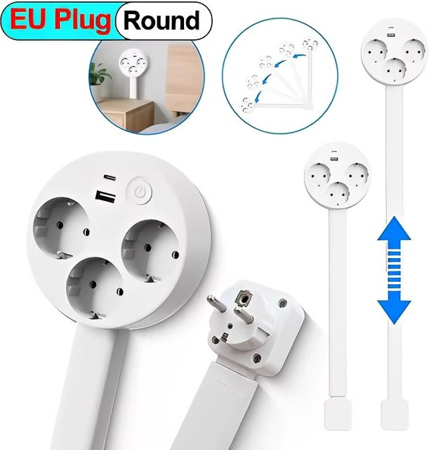 Luxuglow Verstellbarer Steckdosenverlängerer mit EU und US Stecker, Ausziehbarer Stromstecker in Weiß - Bild 1