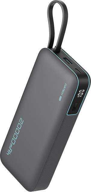 Cuktech Powerbank 20000mAh mit 55W Schnellladung QC + PD und integriertem USB-C Kabel, Grau - Bild 1